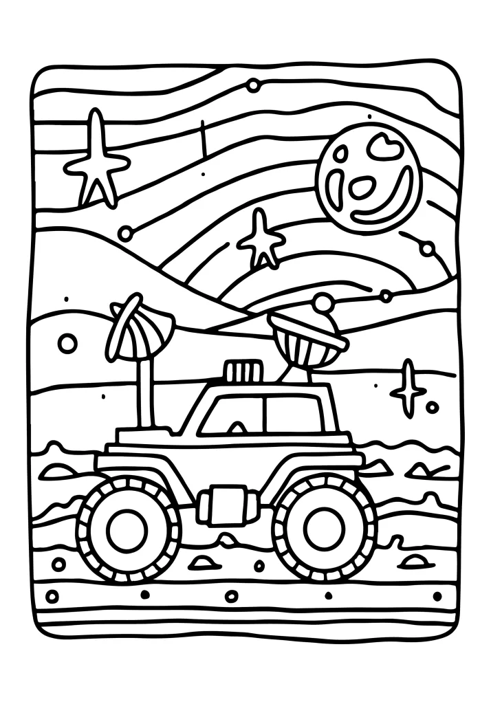 Cars trucks and trains coloring page