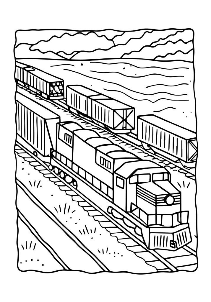 Cars trucks and trains coloring page